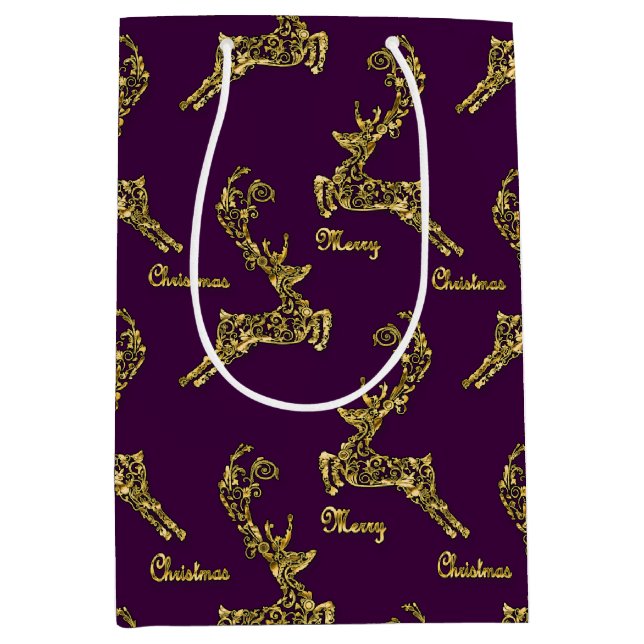 "gold" deer gift bag- Christmas Medium Gift Bag (Front)