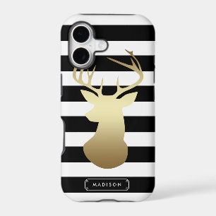 Gold Deer Head Black & White Stripes Personalized
