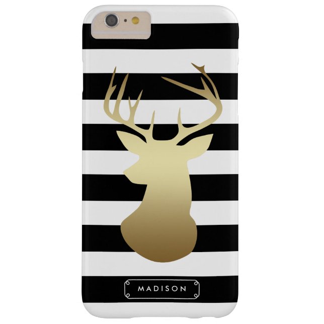 Gold Deer Head Black & White Stripes Personalized Case-Mate iPhone Case (Back)