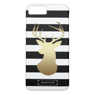 Gold Deer Head Black & White Stripes Personalized iPhone 8 Plus/7 Plus Case