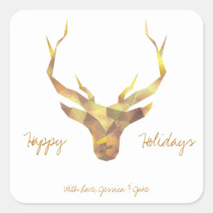 Gold Deer, Holiday Square Sticker