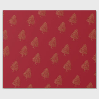 Gold Deer Pattern in Red Christmas Wrapping Paper