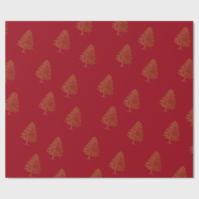 Gold Deer Pattern in Red Christmas Wrapping Paper (Flat)