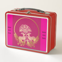 Gold deers , tree customized Metal Lunchbox