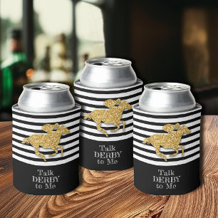 Gold Derby Race Horse Black White Stripes Can Cooler
