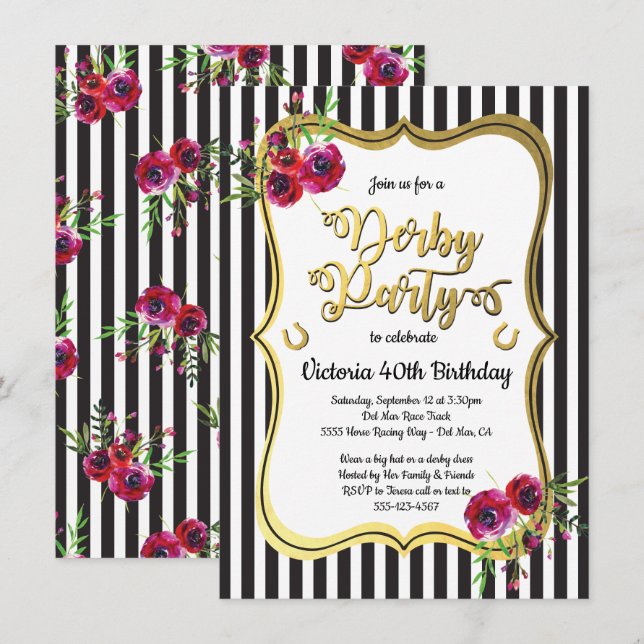 Gold Derby Themed Birthday Invitations (Front/Back)