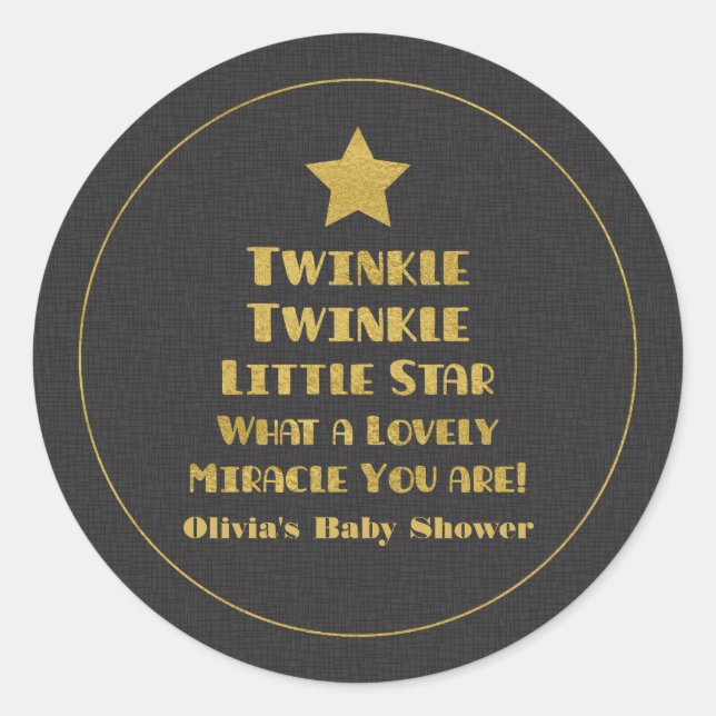 Gold Design Twinkle Little Star Baby Shower Classic Round Sticker (Front)