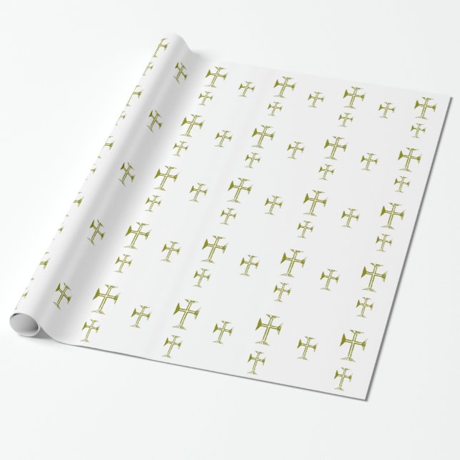 Gold Destroyed-Look Byzantine Cross Wrapping Paper (Unrolled)