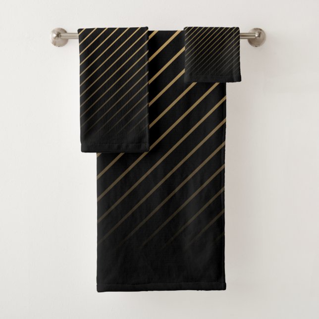 Gold Diagonal Lines Bath Towel Set (Insitu)