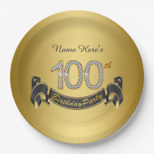 Gold Diamond 100th Birthday Party Paper Plate