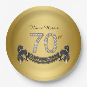Gold Diamond 70th Birthday Party Paper Plate