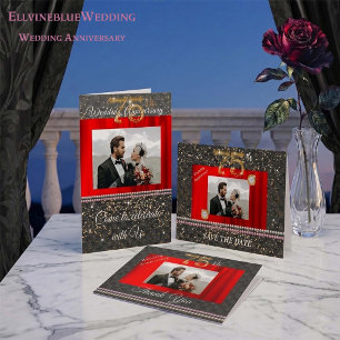 Gold Diamond 75th Wedding Anniversary Black Woven Invitation