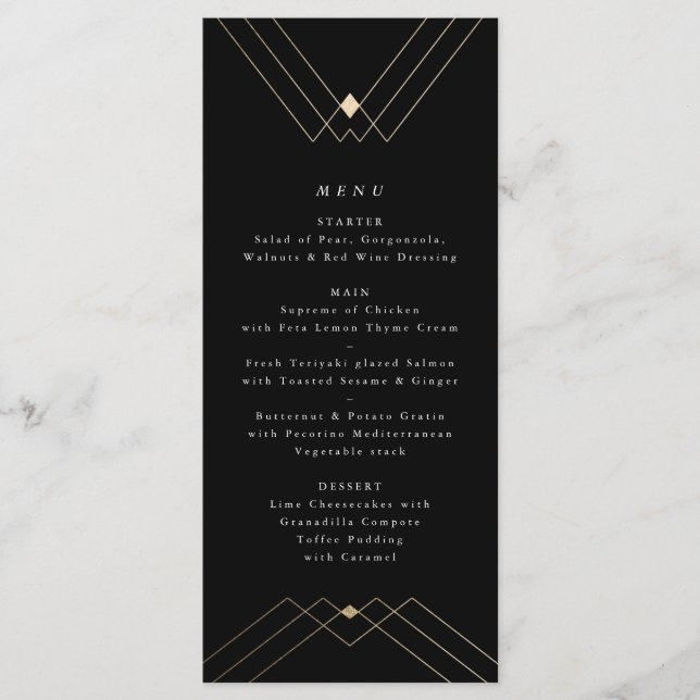 Gold Diamond Black Geometric Deco Gatsby Menu (Front)