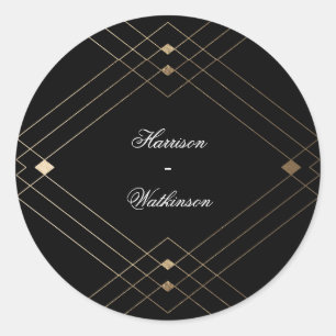 Gold Diamond Black Geometric Deco Gatsby Wedding Classic Round Sticker