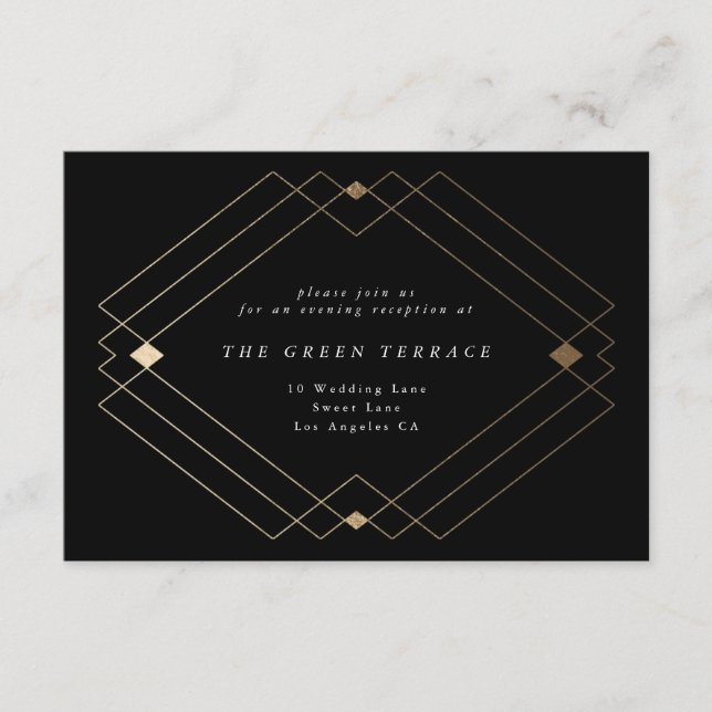 Gold Diamond Black Geometric Deco Gatsby Wedding Enclosure Card (Front)