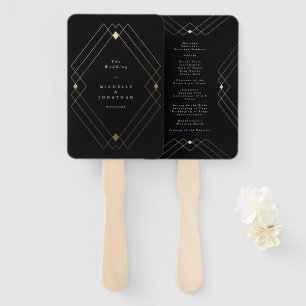 Gold Diamond Black Geometric Deco Gatsby Wedding Hand Fan