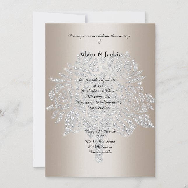 Gold Diamond Bouquet  ELEGANT WEDDING Invitation (Front)