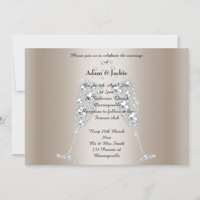 Gold Diamond Champagne Glass ELEGANT WEDDING Invitation (Front)