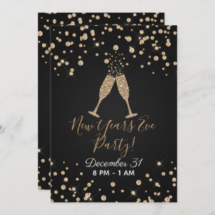 Gold Diamond Champagne Toast Modern New Years Eve Invitation