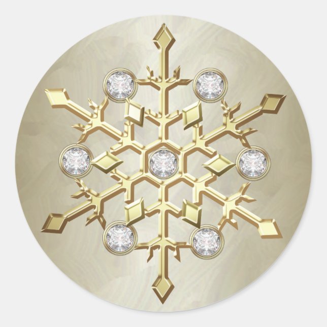 Gold Diamond Christmas Holiday Snowflake Classic Round Sticker (Front)