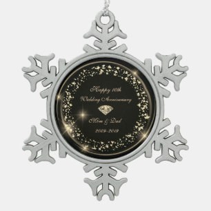 Gold Diamond Confetti 10th Wedding Anniversary Snowflake Pewter Christmas Ornament