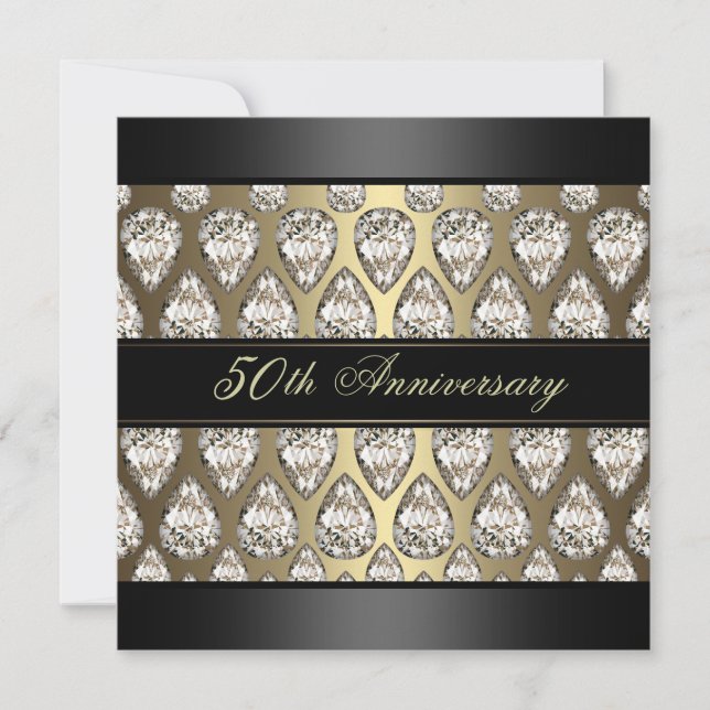 Gold Diamond Design Wedding Anniversary Invite (Front)