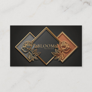 Gold Diamond Floral Colour Block Midnight Black Business Card