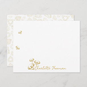 Gold Diamond Gem Personalized Script Note Cards