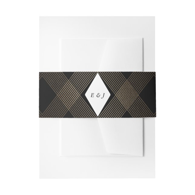 Gold Diamond Geometric Art Deco Black Gatsby Invitation Belly Band (Front Example)