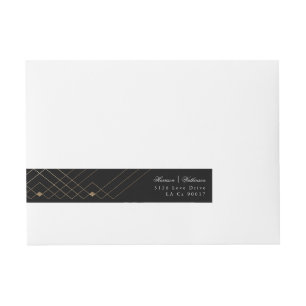 Gold Diamond Geometric Black Deco Gatsby Wedding Wraparound Address Label
