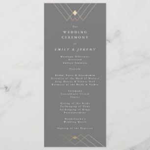 Gold Diamond Grey Geometric Deco Gatsby Wedding Program