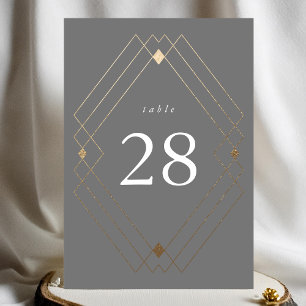 Gold Diamond Grey Geometric Deco Gatsby Wedding Table Number