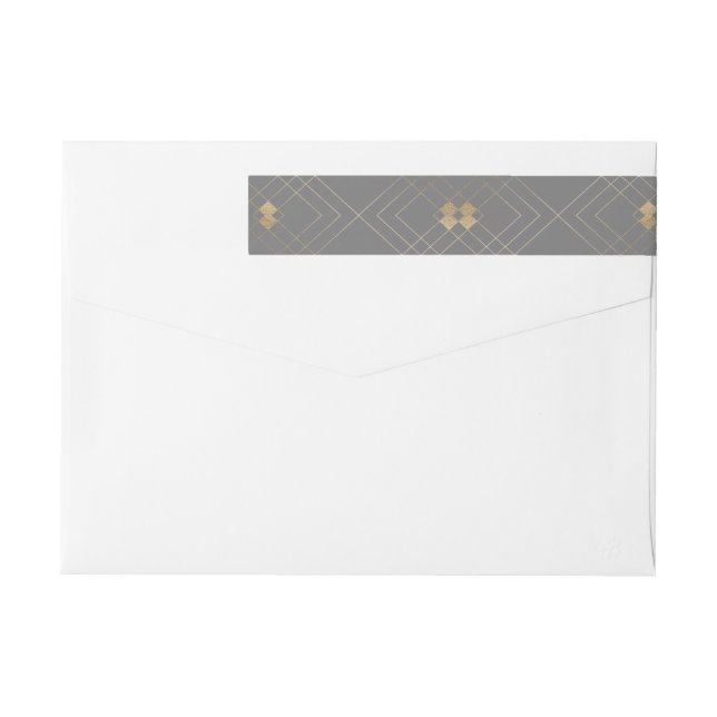 Gold Diamond Grey Geometric Deco Gatsby Wedding Wrap Around Label (Back)