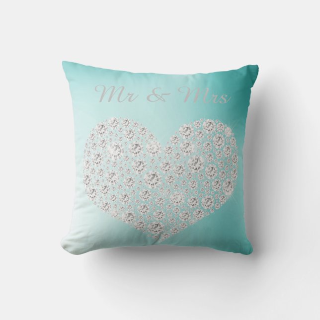 GOLD DIAMOND HEART  CUSHION WEDDING green (Front)