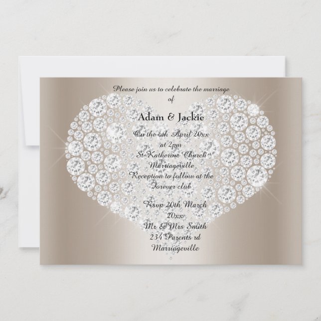 Gold Diamond Heart  ELEGANT WEDDING Invitation (Front)