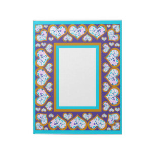 Gold Diamond Hearts Border Aqua & Blue Violet Notepad