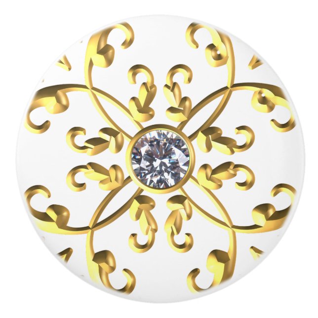 Gold Diamond Jewel Gemstone Ceramic Knob (Front)