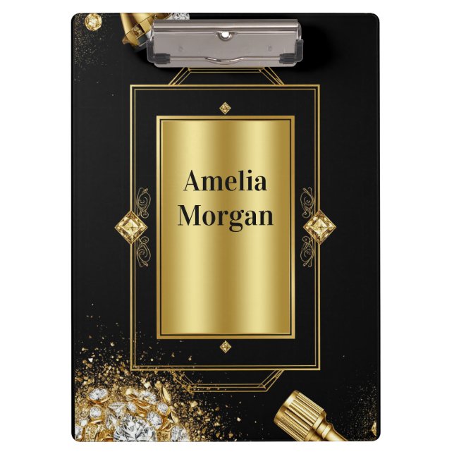 💎 Gold Diamond Jewellery Tools Notebook For Desig Clipboard (Front)
