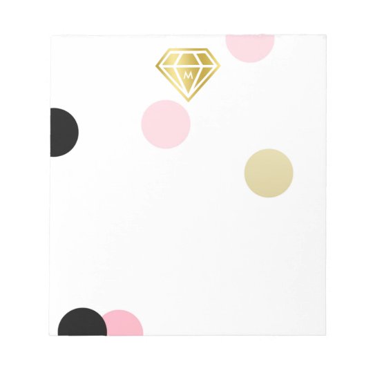 Gold Diamond & Large Pink Confetti Monogram Notepad