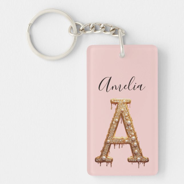 Gold Diamond Letter A Initial Gift Keychain (Front)