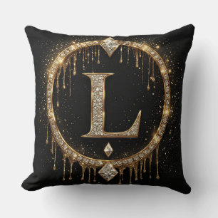 Gold Diamond Letter L Monogram Personal Initial Throw Pillow