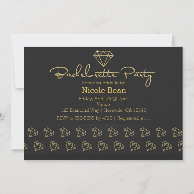Gold Diamond Modern Design Bachelorette Party Invitation (Front)