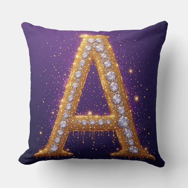 Gold Diamond Monogram A Initial For Gifts Throw Pillow (Front)