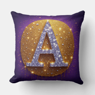 Gold Diamond Monogram A Initial Throw Pillow