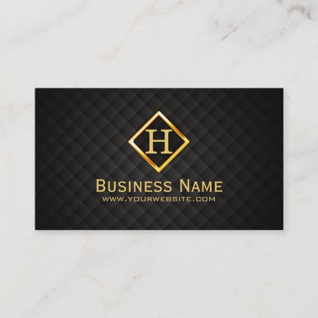 Gold Diamond Monogram Label Dark Business Card (Front)