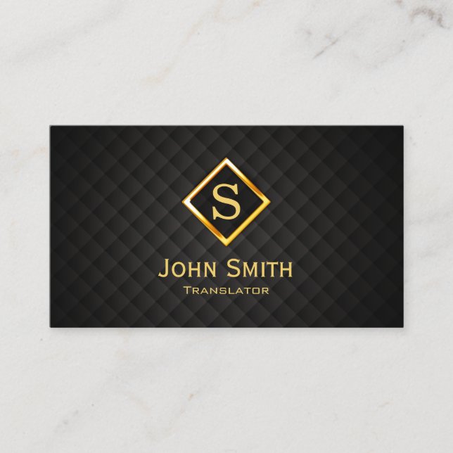 Gold Diamond Monogram Translator Business Card (Front)