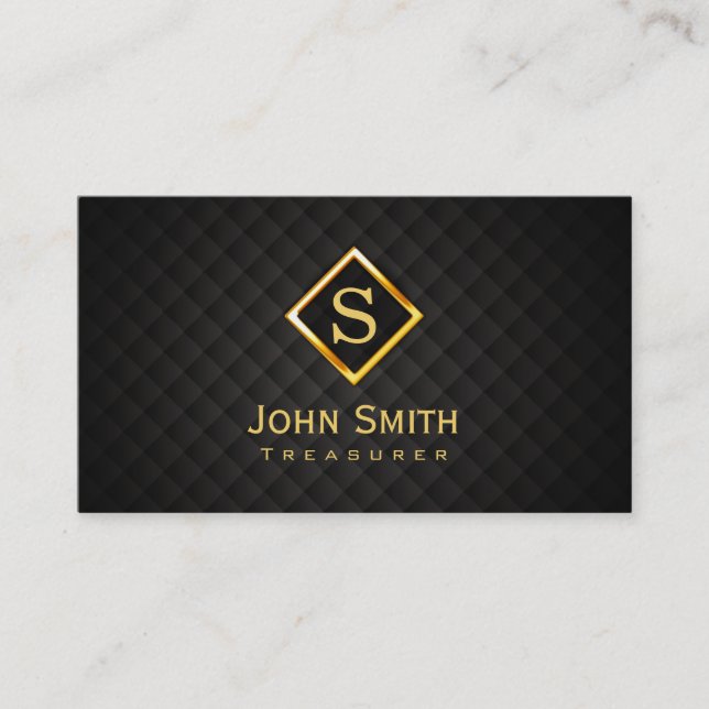 Gold Diamond Monogram Treasurer Business Card (Front)