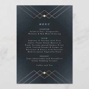Gold Diamond Navy Geometric Deco Gatsby Wedding Menu