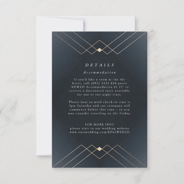 Gold Diamond Navy Geometric Deco Gatsby Wedding RSVP Card (Front)