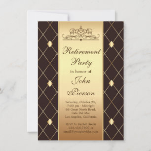 Gold diamond pattern on brown Retirement Party Invitation
